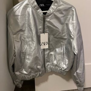NWT Zara silver bomber jacket